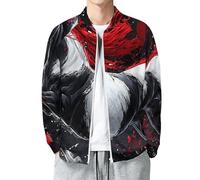 Homme Blouson Décontractée Léger Baseball Mi Saison Bomber Vestes, Peinture À L'Encre Manches Longues Cheval Au Galop Outerwear, Printemps et Automne Sport Vêtements
