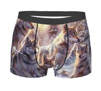 Homme Boxer Short Breathable Boxershorts Mode sous-Vêtements Famille De Loups, Loups, Animaux d'hiver, Bois, Paysage Enneigé S