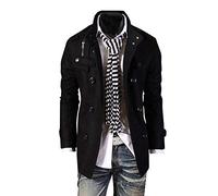 Homme Caban Manteaux Mi-Long Double Boutonnage Blazer Costume Pardessus Veste Blouson Trench-Coat Noir S