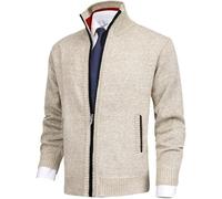 Homme Cardigan Veste en Maille Ouvrez-Front Gilet Automne Zippé Hiver avec Homme Poche Gilet Veste en Maille pour avec Col Droit(Khaki L)