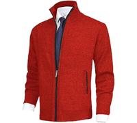 Homme Cardigan Veste en Maille Ouvrez-Front Gilet Automne Zippé Hiver avec Homme Poche Gilet Veste en Maille pour avec Col Droit(Orange Red XL)