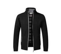 Homme Cardigan Veste en Maille Ouvrez-Front Zippé Gilet Automne Hiver avec Poche Gilet Veste en Maille pour Homme avec Col Droit(Black L)