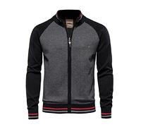 Homme Cardigan Veste en Maille Ouvrez-Front Zippé Gilet Printemps Automne Pull Tricoté Décontracté avec Col Droit Veste mi Saison Chandail en Tricoté Mode Sweater Outwear Manteau Noir L