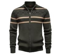 Homme Cardigan Veste en Maille Tricoté avec Col Debout Décontractée Ouvrez-Front Zippé Gilet Automne Hiver Chaud Pulls 2025 (1,Grand)