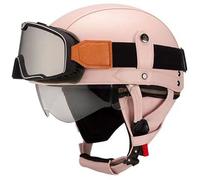 Homme Casques de Moto Cuir Retro, Casque de Moto Jet avec Lunettes, Homologué ECE Casques de Cyclomoteur, Scooter électrique Demi Casque Unisexe Casques Bol pour Vélo, Chopper 3,M=57-59cm