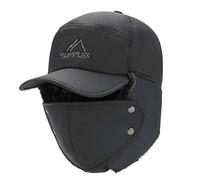 Homme Chapka Coton Hiver Chapeau de Trappeur Aviateur Épais Chaud Bonnet Russe et Cache-oreilles 2 en 1 Casquette Fausse Fourrure avec Cache-visage Détachable Bonnet Cagoule d'Alpinisme Ski Cyclisme