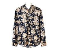 Homme Chemise à Fleuri Hauts à Manches Longues Grande Taille Chemises Hawaïennes à imprimé Tropical Fantaisie Bouton Veste-Chemise Aloha Chemises de Fête de Plage pour Vacances Navy XXL