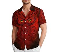 Homme Chemise Graphique Chouette Rouge Œil Réaliste Imprimé Manches Courtes Boutonné Été Décontracté Haut Respirant Doux Confortable pour Quotidien
