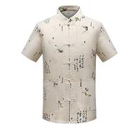 Homme Chinois Traditionnel Uniformes de Tai Chi Costume de Lin Kung Fu Chemise + Pantalon Beige 39