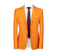 Homme Classique Manteaux Blazer Solides de Bal de Mariage à Un Bouton Poids léger Vestes de Costume d'affaires Dîner Chanteurs Blazers Manteaux Hauts de Couleur Unie Orange XXL