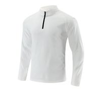 Homme Col roulé de Sport à Séchage Rapide Sweat-Shirt Demi-zippé Fitness Extérieur T-Shirt de randonnée Manches Longues Pull-Over Maillot de survêtement Blanc 3XL
