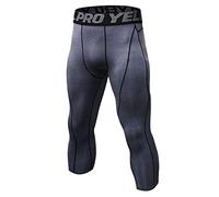 Homme Collant Running Fitness Pantalon de Compression 3/4 Capri Legging Sport Collants Baselayers Gris L