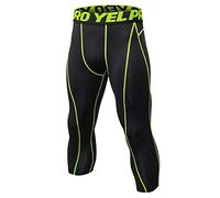 Homme Collant Running Fitness Pantalon de Compression 3/4 Capri Legging Sport Collants Baselayers Noir Vert L