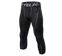 Homme Collant Running Fitness Pantalon de Compression 3/4 Capri Legging Sport Collants Baselayers Noir Gris XL