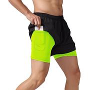 Homme Confortable Short de Sport 2 en 1 Gymnase d'entraînement de Course à Pied Courir Marathon Séchage Rapide Short de Fitness Double épaisseur avec Poches YGvert L