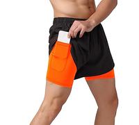 Homme Confortable Short de Sport 2 en 1 Gymnase d'entraînement de Course à Pied Courir Marathon Séchage Rapide Short de Fitness Double épaisseur avec Poches YGOrange L