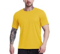 Homme Contrastés T-Shirt de Compression Tee Shirt de Sudation Coupe ajustée et Moulante Haute élasticité Base Layer Haut de Running Professionnel à Manches Courtes 1972GoldY XL
