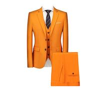 Homme Costume de Mariage de Cérémonie Trois Pièces Coupe ajustée Costumes de Ensemble de Smoking 3 pièces Veste et Gilet et Pantalon pour Un dîner d'affaires Orange M