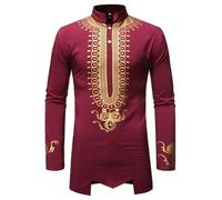 Homme Coton Kurta Courte Chemise Col Rond Tunique Ajustement Normal Chemise Longue Décontractée Robe de Fête Brodée Soie Art Robe de Mariage Porter Chemise Longue Robe Indienne, T rouge., S