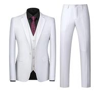 Homme Coupe ajustée Costume 3 pièces Ensemble de Classique Pantalon et Gilet Blazer Smoking Un Bouton Costume d'affaires de Formelle de Mariage Blanc M