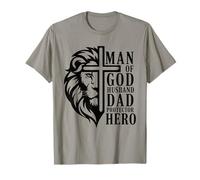 Homme de Dieu, mari, père, protecteur, héros, lion, croix, chrétien T-Shirt