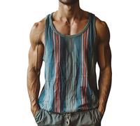 Homme Débardeurs Sport Été T Shirt sans Manches Respirant Rayures Contrastées Tank Top Sport Respirant Bodybuilding Course Fitness Debardeur Gilet Gym Décontracté (Navy, XXXXXL)