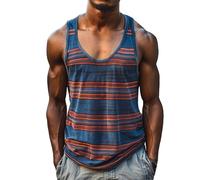 Homme Débardeurs Sport Été T Shirt sans Manches Respirant Rayures Contrastées Tank Top Sport Respirant Bodybuilding Course Fitness Debardeur Gilet Gym Décontracté (Light Blue, XXXL)