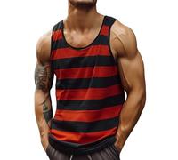 Homme Débardeurs Sport Été T Shirt sans Manches Respirant Rayures Contrastées Tank Top Sport Respirant Bodybuilding Course Fitness Debardeur Gilet Gym Décontracté (Red, XXL)