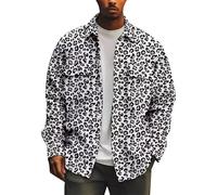 Homme décontracté Veste Chemise à Manches Longues en Flanelle boutonnée Manteau Chemise à Revers imprimé léopard Veste Thermique Automne Hiver Chemises avec Poche