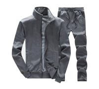 Homme Deux pièces Survêtements Couleur unie Tenues de Sport à fermeture éclair Ensemble Sweat-shirt à Zippé manches longues et Pantalon de jogging de Cordon de Serrage Gris M