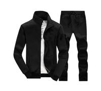 Homme Deux pièces Survêtements Couleur unie Tenues de Sport à fermeture éclair Ensemble Sweat-shirt à Zippé manches longues et Pantalon de jogging de Cordon de Serrage Noir M