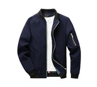 Homme d'ExtéRieur Printemps-Automne Jackets Casual Classique Mode Mince Veste De Baseball Pilote Bomber Léger Coupe Blouson Softshell Outdoor Sport Veste Solid Color Stand Neck Manteau Homme Bleu M