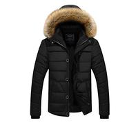 Homme Doudoune Parka matelassée à Capuche Veste d'hiver décontracté Thermiques épais Vintage Coat avec Capuche Amovible en Fausse Fourrure Grande Taille Noir 5XL