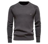 Homme Doux Chaud Pull uni à Manches Longues Sweat-Shirt matelassé Hauts en Maille Côtelée Chandail Classique Maille Thermique Légère Basic Sweatshirt DaGris S