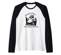 Homme Drôle de Bouddha riant Namaste in Peace Judge from Afar Manche Raglan