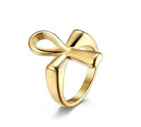 Homme en acier inoxydable Ankh Croix Bague 18K Plaqué Or Égyptien Ancien Symbole Bijoux Déclaration de mode Accessoire élégant Design culturel