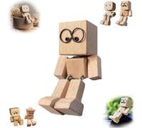 Homme en bois vacillant, figurine amusante en bois avec expressions magnétiques, figurine en bois de bonhomme en bois fait à la main, pieds mobiles pour tableau de bord de voiture, petit cadeau