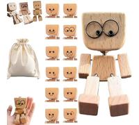 Homme en bois vacillant, figurine de voiture, fabriquée à la main, décoration de tableau de bord, avec expressions faciales, charmante petite figurine en bois qui oscille avec 12 pressions de