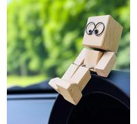 Homme en bois vacillant, figurine de voiture, figurine d'homme en bois secouant, charmante petite figurine en bois, décoration de tableau de bord de voiture, fabriquée à la main, avec aimant (A*Wooden