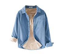Homme Épaissir Chaud Casual Chemise d'hiver en Velours côtelé Manche Longue Bouton Bas Chemise de Flanelle Doublure Polaire Coupe Slim Haut de Veste lac Bleu 2XL