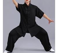 Homme Et Femme Tai Chi Vetement Manche Courte Coton Et Lin Disque Boucle Tradition Chinoise D'Arts Martiaux Kung-fu Costume été Lâche et Décontracté Quotidienne Vêtements de Pratique,002,XL
