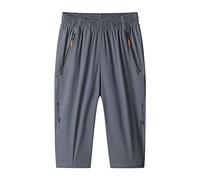 Homme été extérieur 3/4 Pantalon Court Sport Pantalon de Jogging de Fitness pour Course à Pied de Séchage Rapide Short d'entraînement à Taille élastiquée Léger avec Poches zippées Gris 7XL