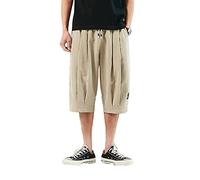 Homme Été Pantalon Lâche Capri Shorts Bermudas 3/4 Pantacourt Oversize Baggy Elastique Solide Confortable Respirant Cargo Pants Large Sarouel Pantacourt Décontracté,Kaki,3XL