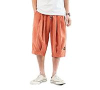Homme Été Pantalon Lâche Capri Shorts Bermudas 3/4 Pantacourt Oversize Baggy Elastique Solide Confortable Respirant Cargo Pants Large Sarouel Pantacourt Décontracté,Orange,4XL