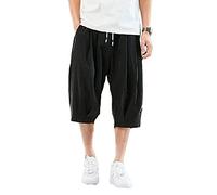 Homme Été Pantalon Lâche Capri Shorts Bermudas 3/4 Pantacourt Oversize Baggy Elastique Solide Confortable Respirant Cargo Pants Large Sarouel Pantacourt Décontracté,Noir,6XL