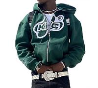 Homme étoile Motif Harajuku Couple Sweat Y2K Veste Fermeture éclair à Capuche Vintage à Capuche Veste Unisexe Ample Piste Veste à Capuche 90s e-Girl Hauts (Vert,M)