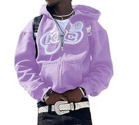 Homme étoile Motif Harajuku Couple Sweat Y2K Veste Fermeture éclair à Capuche Vintage à Capuche Veste Unisexe Ample Piste Veste à Capuche 90s e-Girl Hauts (Violet,XL)