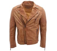 Homme Fauve Slim Fit Brando Double Cross Fermeture Éclair 100% Cuir Veste Motard
