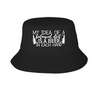 Homme Femme Bob pour Moi, Un Régime Équilibré, C'est Une Bière dans Chaque Main, Deux Noires Et Une Autre dans Chaque Main. Chapeaux De Plage Respirant Bucket Hat Mode Casquette Visière