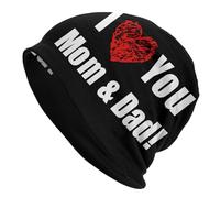 Homme Femme Bonnets Tricoté J'aime Ma Maman Papa Bonnet d'hiver Classique Bonnet À Revers Mode Bonnets De Ski pour Quotidien Hiver Cyclisme